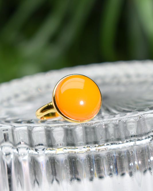 Natural Amber Adjustable ring Sterling silver S925 Gold Plated